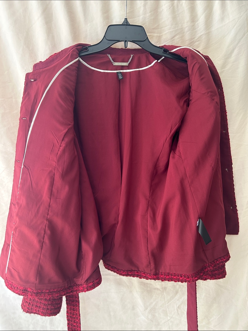 WHBM Women’s Red Tweed Belted Jacket - Picture 17 of 17